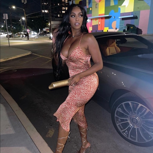 Red leopard print frill hem midi dress, size small - Picture 3 of 3